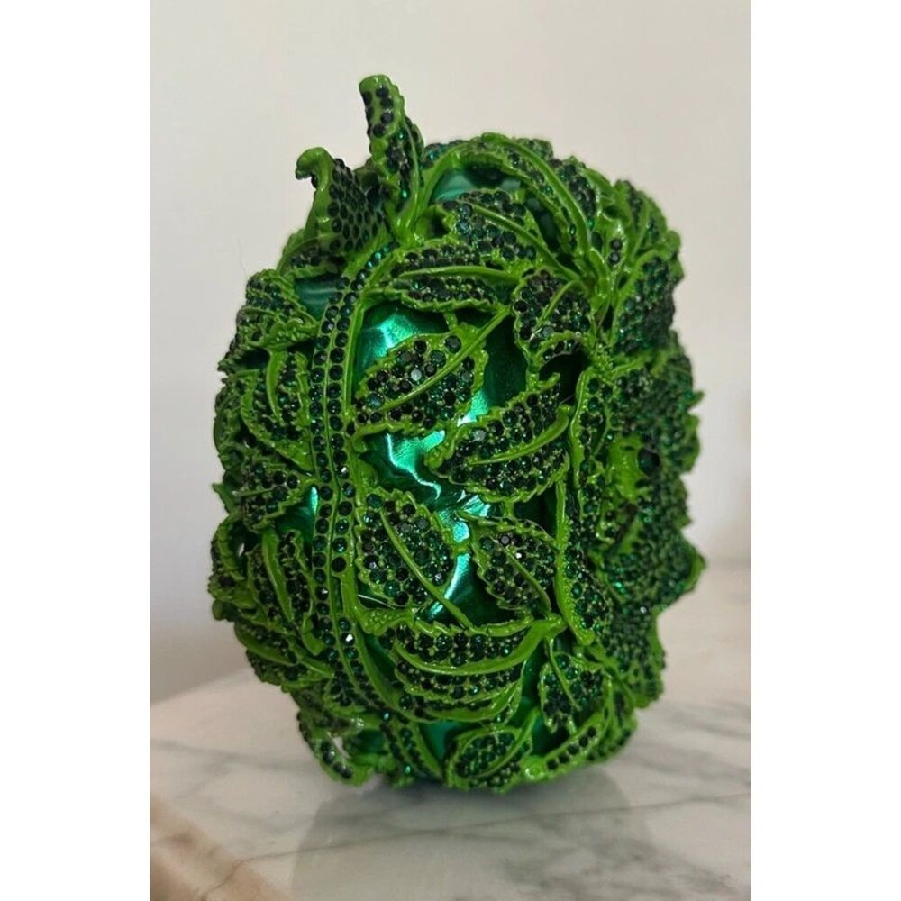 Green ROSE Cristal Rhinestone clutch - Picture 3 of 5